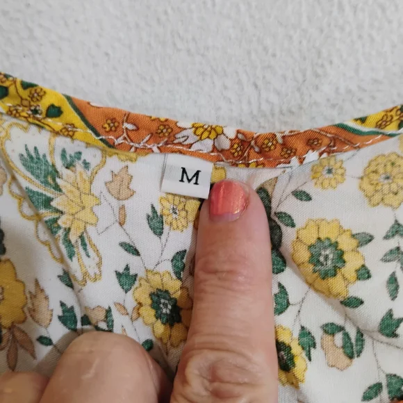 Boho Tie-Neck Floral Blouse in Orange and White - Picture 6 of 11